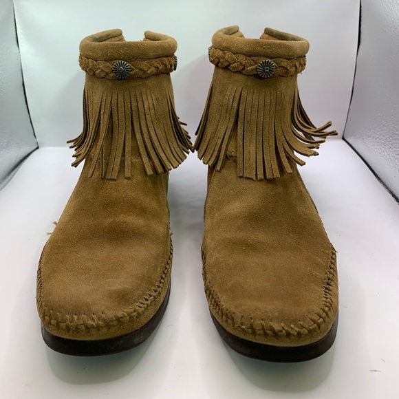 Minnetonka Women’s Fringe Ankle Boots Brown Leather Size 7 - Picture 2 of 9